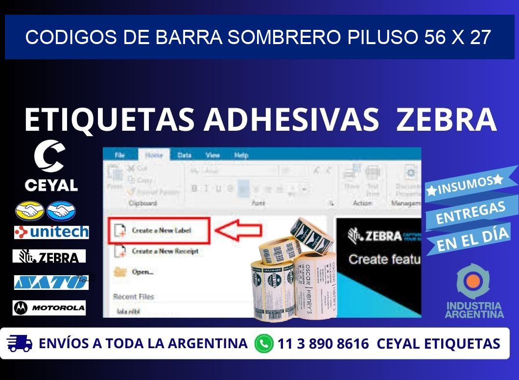 CODIGOS DE BARRA SOMBRERO PILUSO 56 x 27