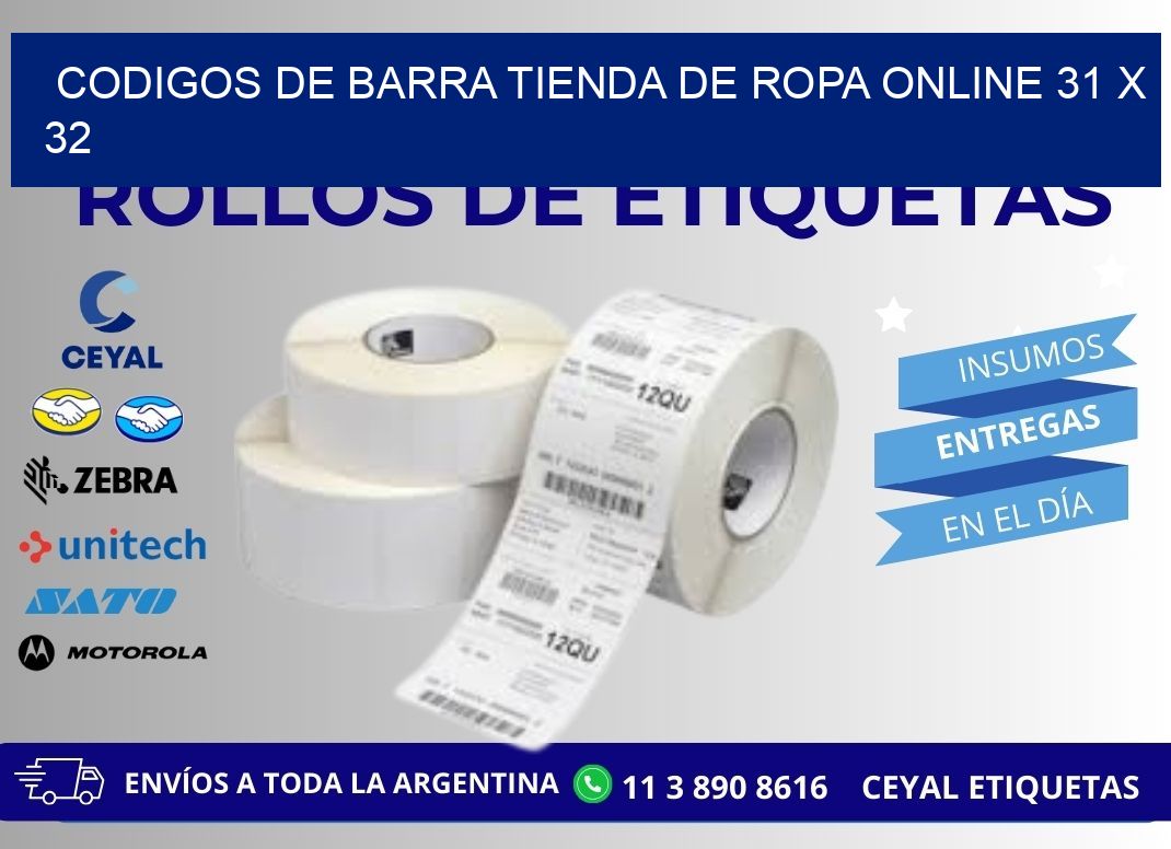 CODIGOS DE BARRA TIENDA DE ROPA ONLINE 31 x 32
