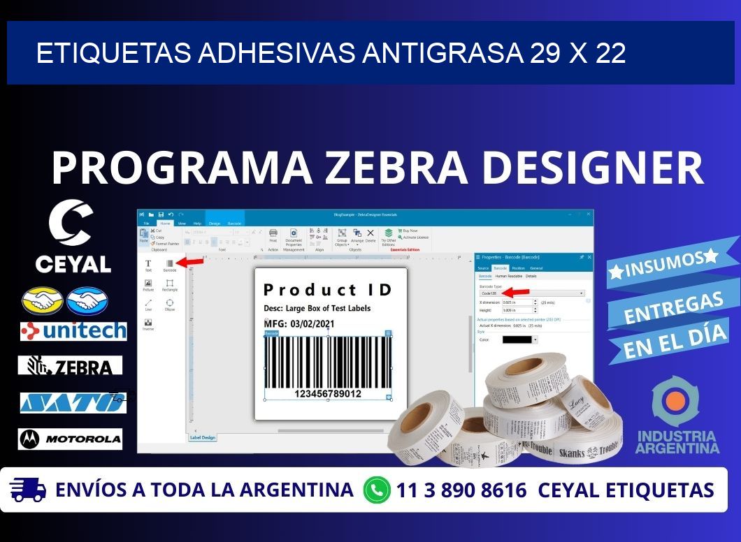 ETIQUETAS ADHESIVAS ANTIGRASA 29 x 22