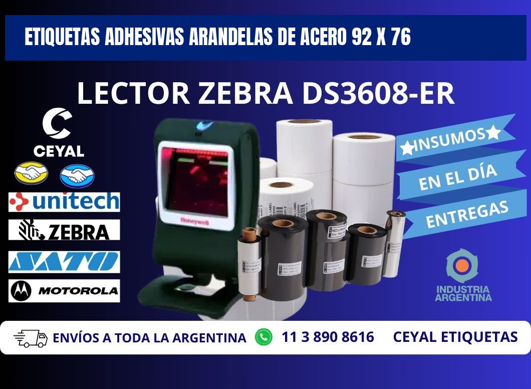 ETIQUETAS ADHESIVAS ARANDELAS DE ACERO 92 x 76