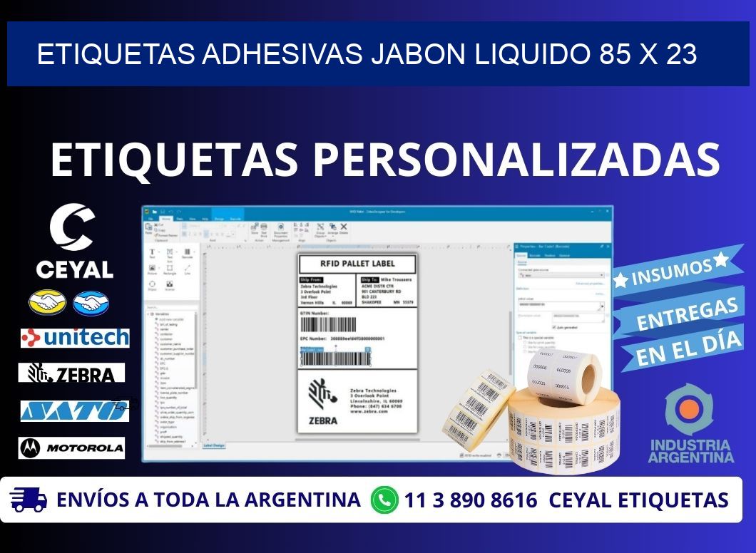 ETIQUETAS ADHESIVAS JABON LIQUIDO 85 x 23