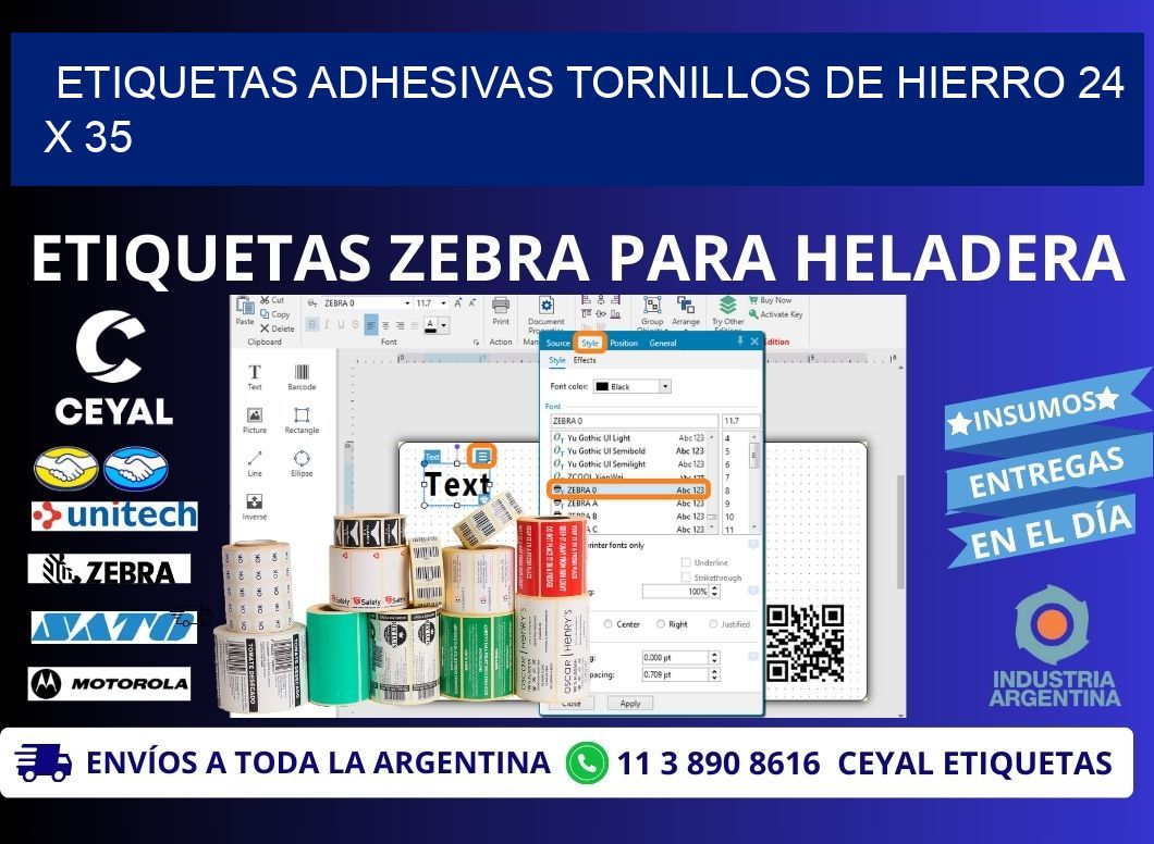 ETIQUETAS ADHESIVAS TORNILLOS DE HIERRO 24 x 35