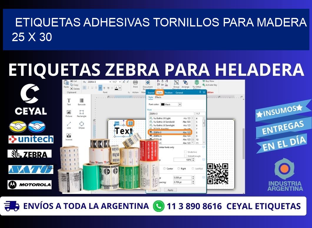 ETIQUETAS ADHESIVAS TORNILLOS PARA MADERA 25 x 30