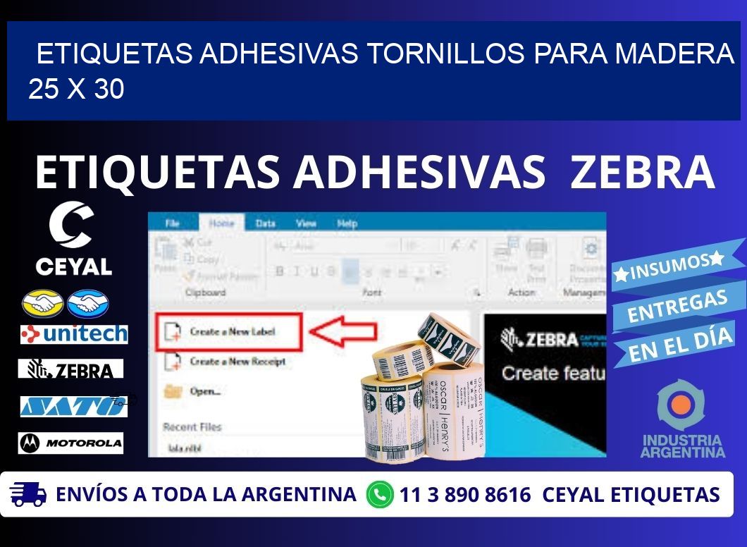 ETIQUETAS ADHESIVAS TORNILLOS PARA MADERA 25 x 30