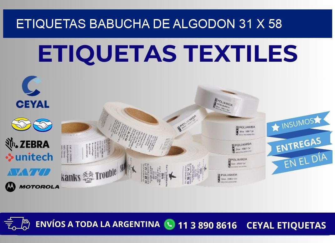 ETIQUETAS BABUCHA DE ALGODON 31 x 58