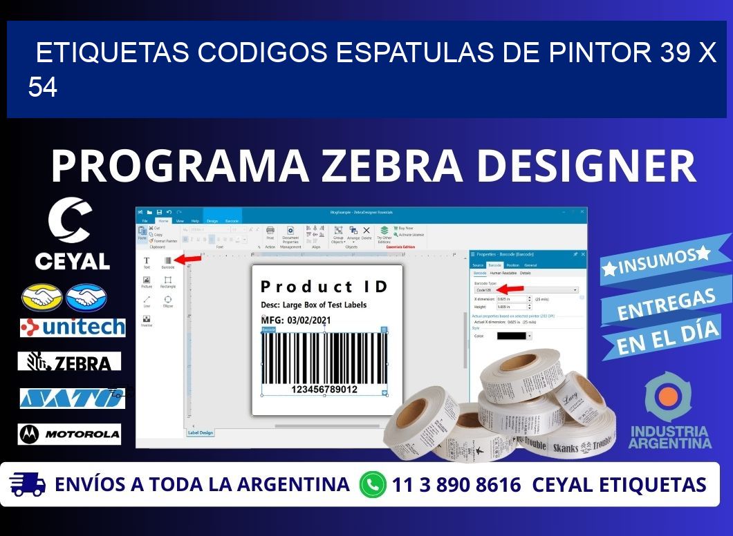 ETIQUETAS CODIGOS ESPATULAS DE PINTOR 39 x 54