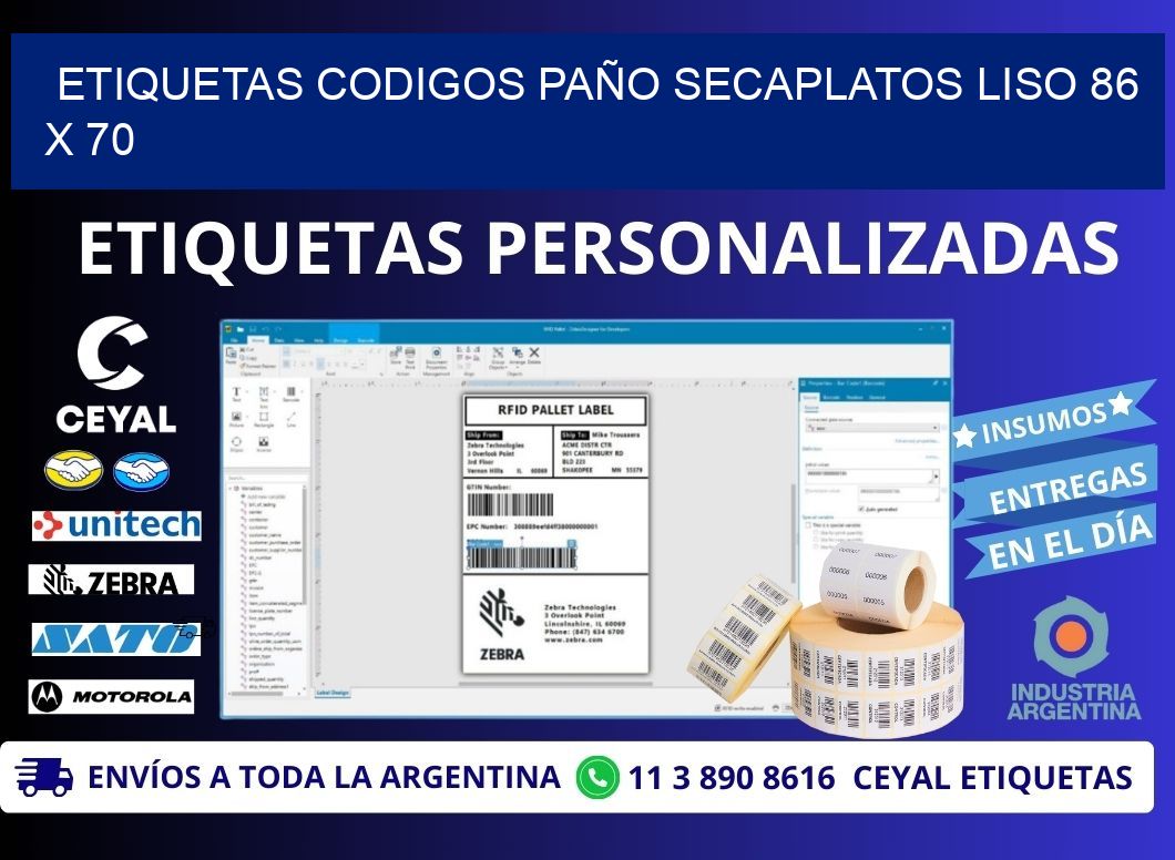 ETIQUETAS CODIGOS PAÑO SECAPLATOS LISO 86 x 70