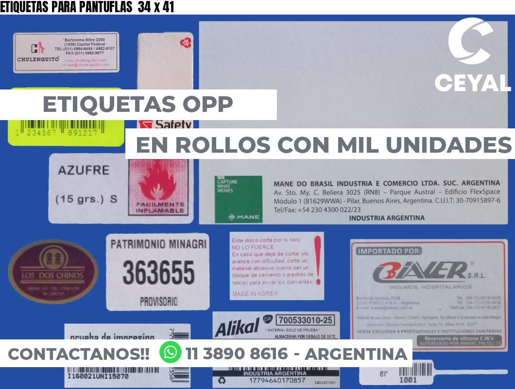 ETIQUETAS PARA PANTUFLAS  34 x 41