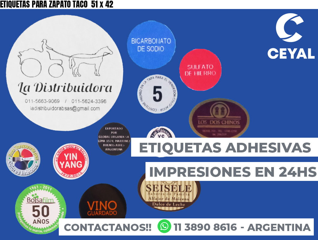 ETIQUETAS PARA ZAPATO TACO  51 x 42