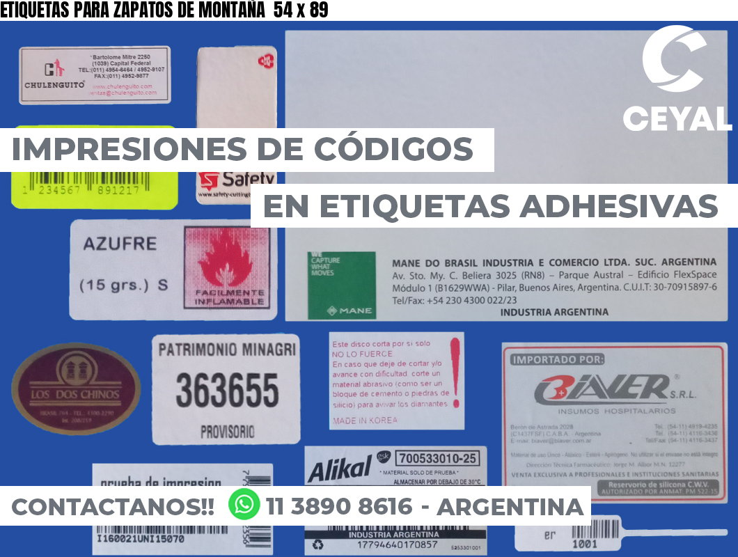 ETIQUETAS PARA ZAPATOS DE MONTAÑA  54 x 89
