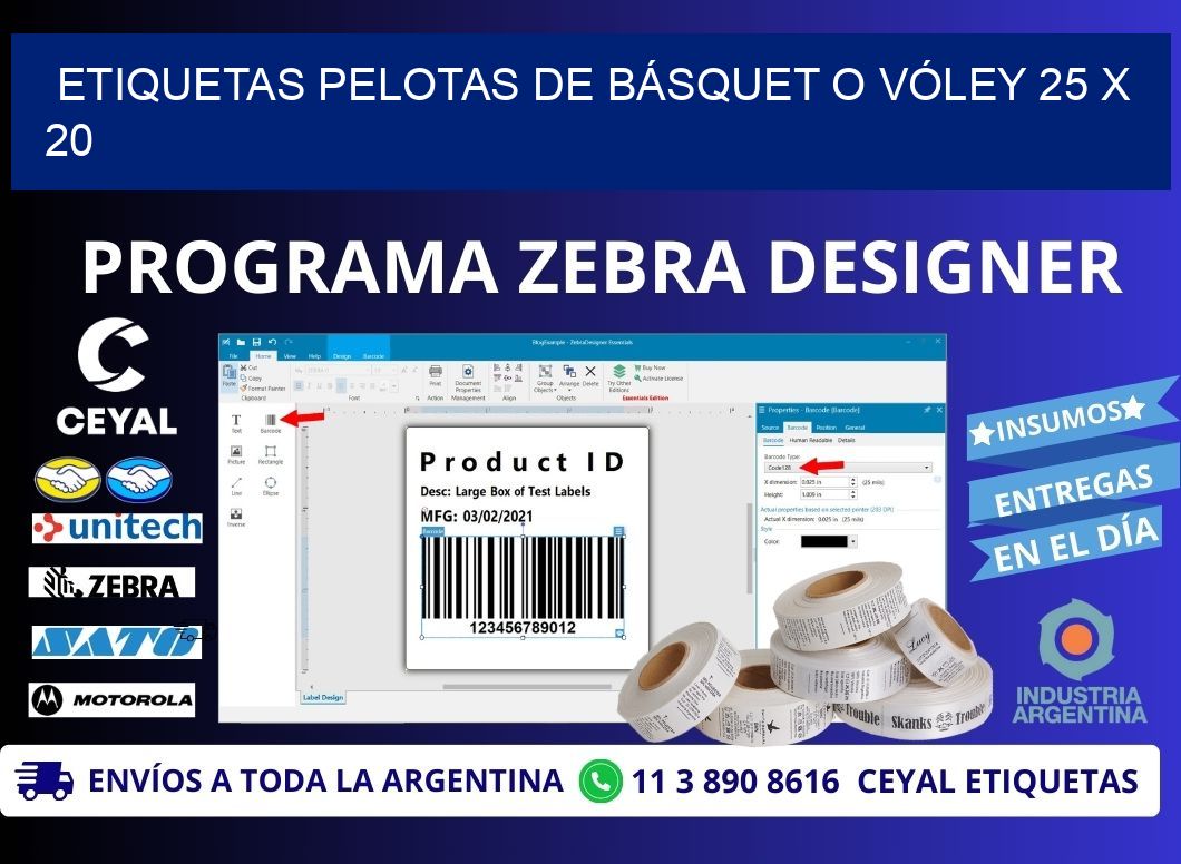 ETIQUETAS PELOTAS DE BÁSQUET O VÓLEY 25 x 20