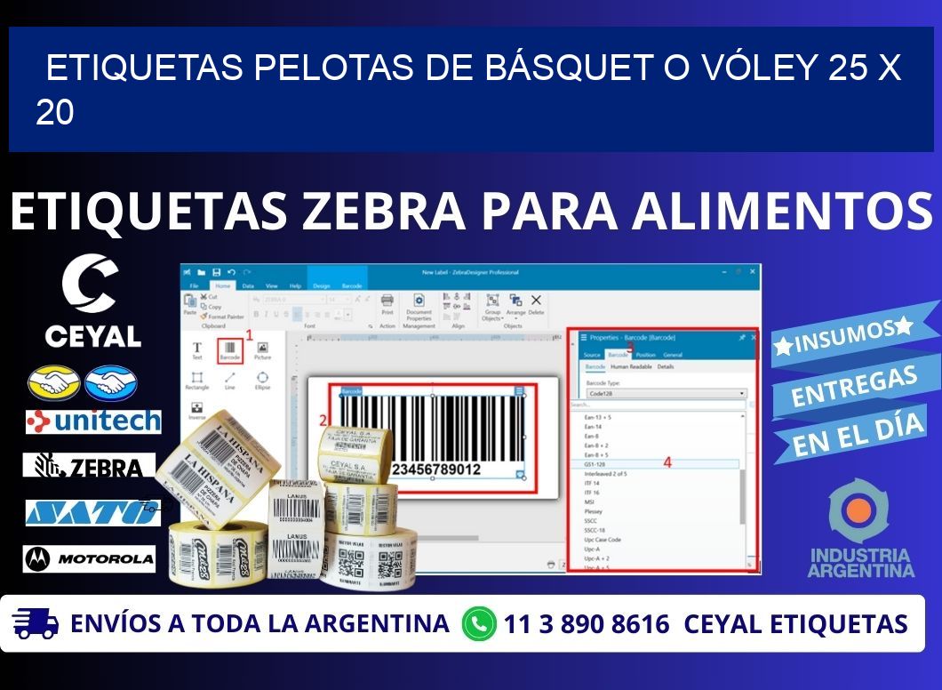 ETIQUETAS PELOTAS DE BÁSQUET O VÓLEY 25 x 20