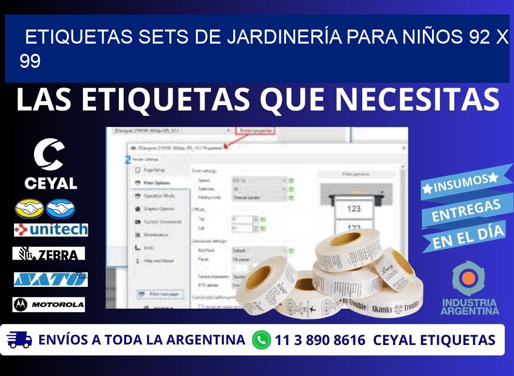 ETIQUETAS SETS DE JARDINERÍA PARA NIÑOS 92 x 99