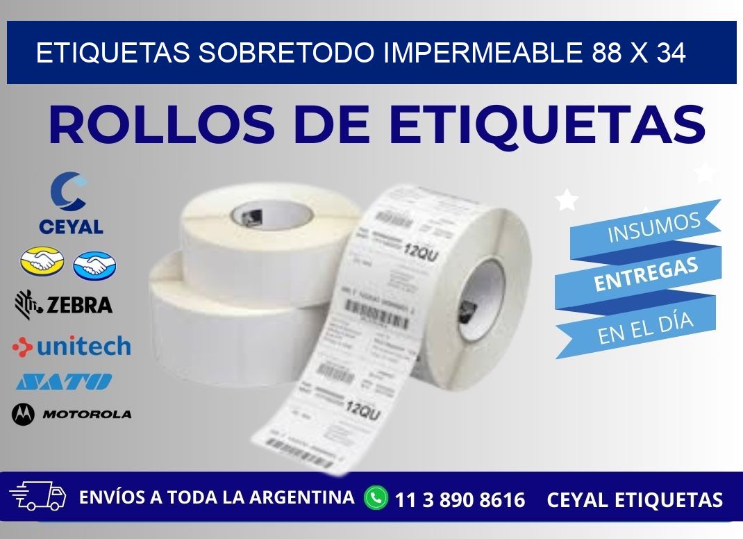 ETIQUETAS SOBRETODO IMPERMEABLE 88 x 34