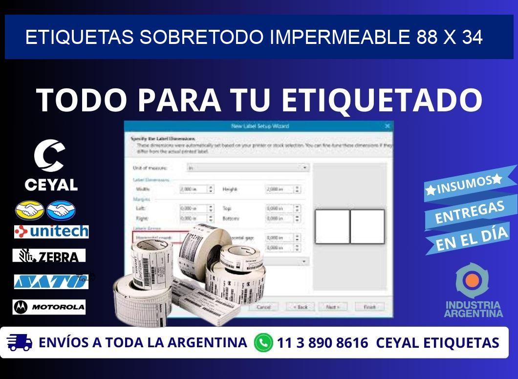 ETIQUETAS SOBRETODO IMPERMEABLE 88 x 34
