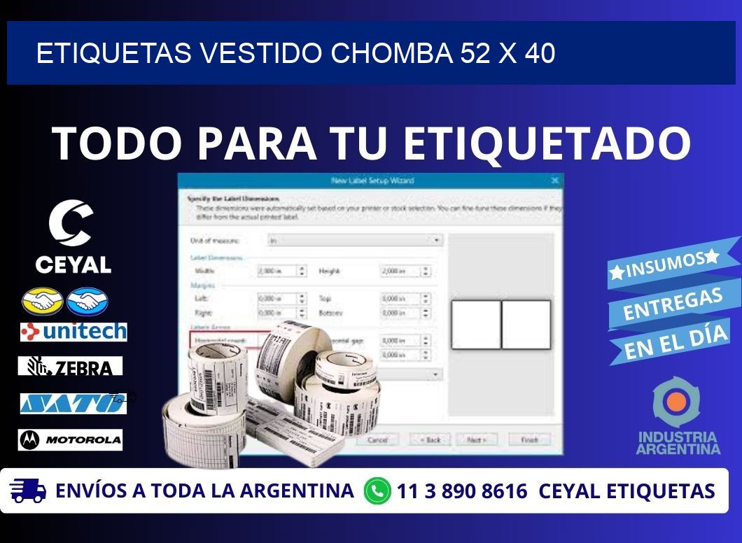 ETIQUETAS VESTIDO CHOMBA 52 x 40