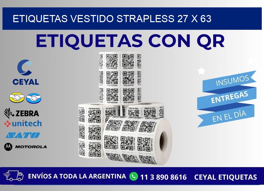 ETIQUETAS VESTIDO STRAPLESS 27 x 63