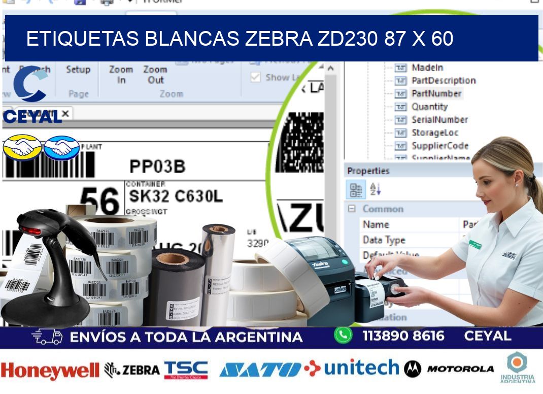 ETIQUETAS BLANCAS ZEBRA ZD230 87 x 60