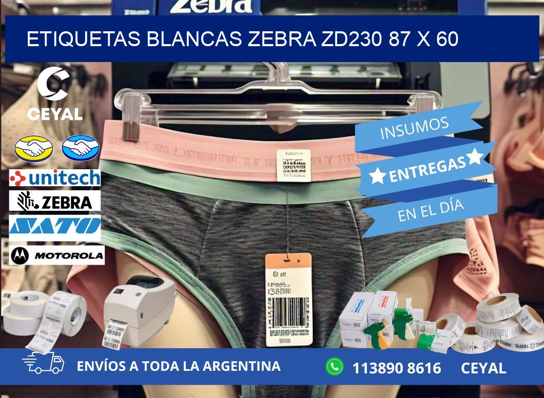 ETIQUETAS BLANCAS ZEBRA ZD230 87 x 60