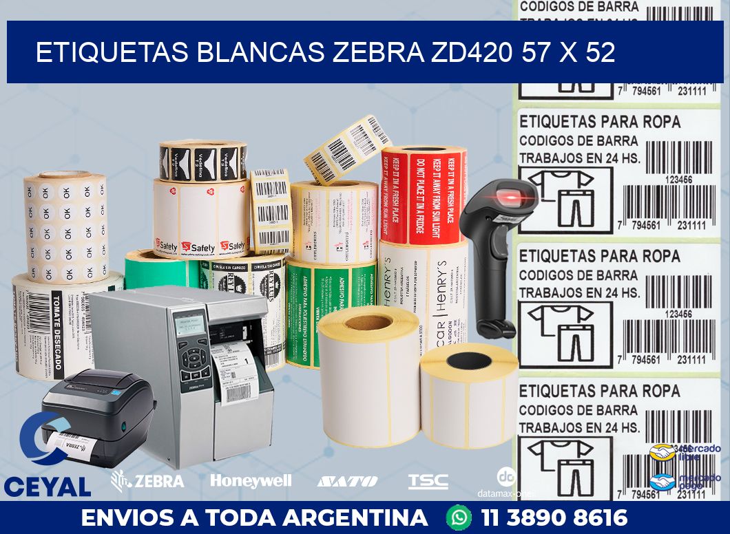 ETIQUETAS BLANCAS ZEBRA ZD420 57 x 52