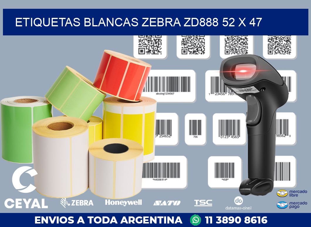 ETIQUETAS BLANCAS ZEBRA ZD888 52 x 47