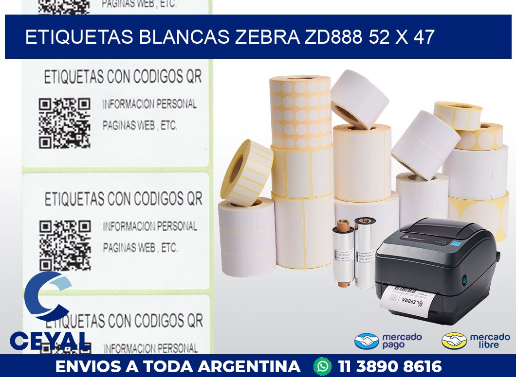 ETIQUETAS BLANCAS ZEBRA ZD888 52 x 47