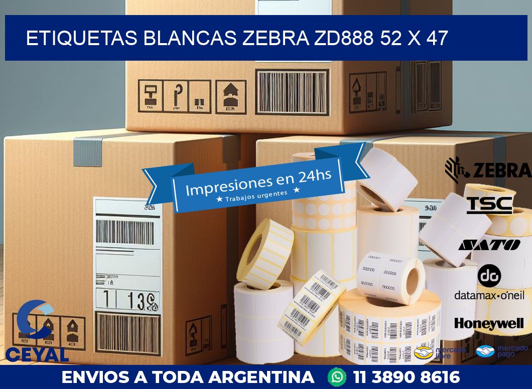 ETIQUETAS BLANCAS ZEBRA ZD888 52 x 47