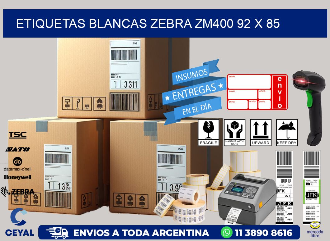 ETIQUETAS BLANCAS ZEBRA ZM400 92 x 85