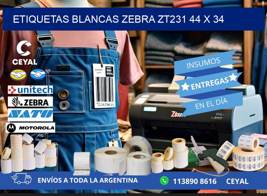 ETIQUETAS BLANCAS ZEBRA ZT231 44 x 34
