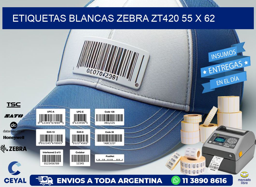ETIQUETAS BLANCAS ZEBRA ZT420 55 x 62