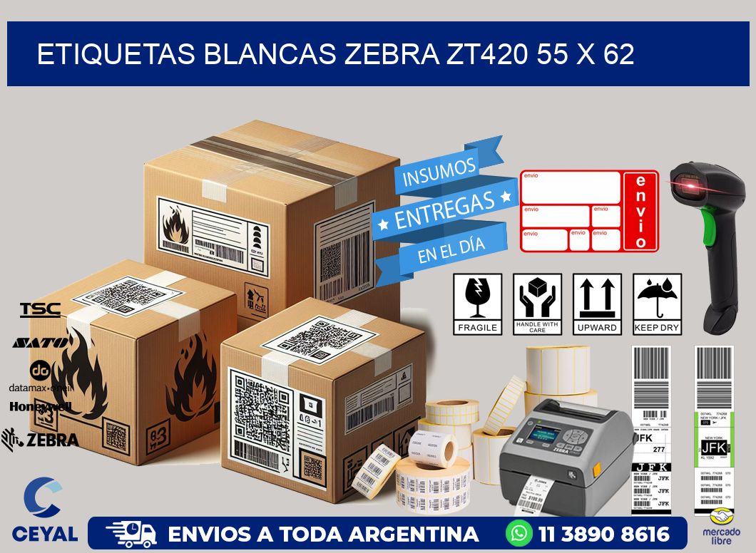 ETIQUETAS BLANCAS ZEBRA ZT420 55 x 62