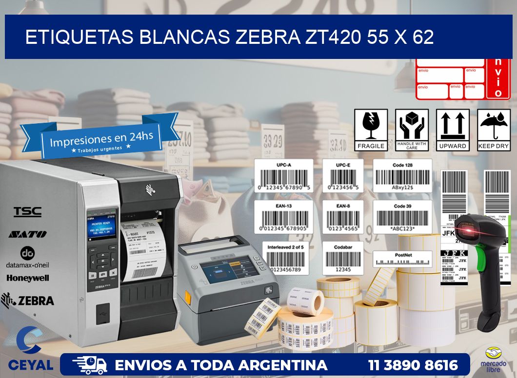 ETIQUETAS BLANCAS ZEBRA ZT420 55 x 62