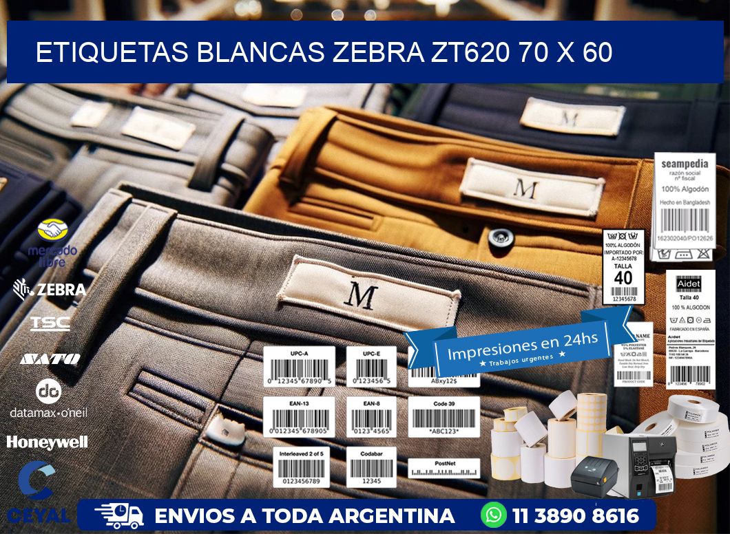 ETIQUETAS BLANCAS ZEBRA ZT620 70 x 60