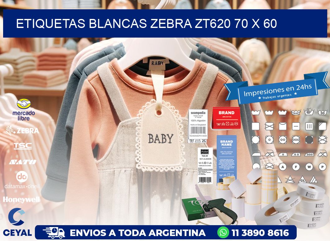 ETIQUETAS BLANCAS ZEBRA ZT620 70 x 60