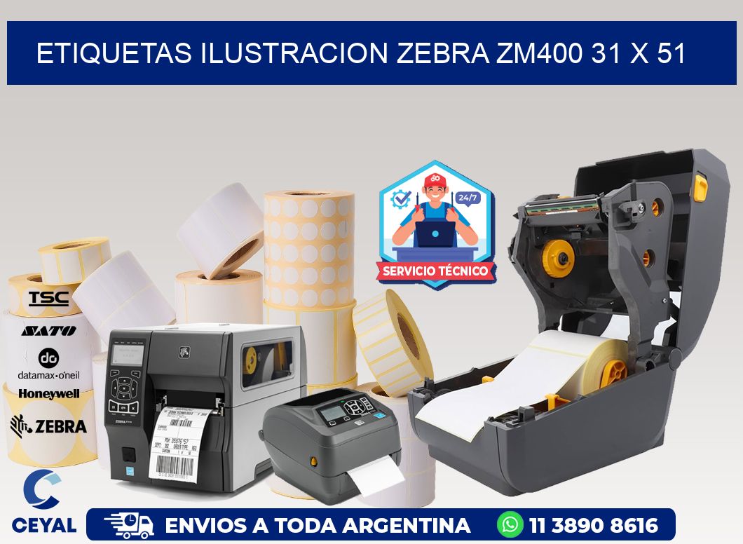 ETIQUETAS ILUSTRACION ZEBRA ZM400 31 x 51
