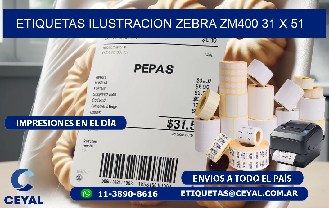 ETIQUETAS ILUSTRACION ZEBRA ZM400 31 x 51