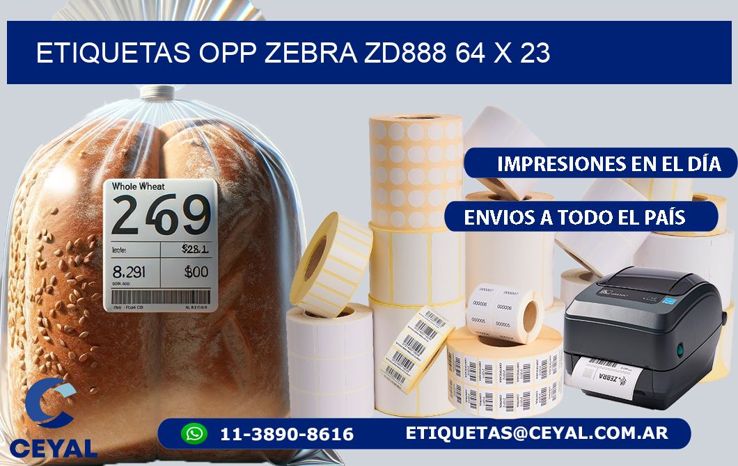 ETIQUETAS OPP ZEBRA ZD888 64 x 23