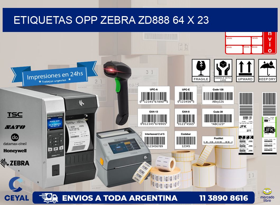 ETIQUETAS OPP ZEBRA ZD888 64 x 23