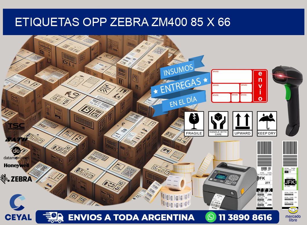 ETIQUETAS OPP ZEBRA ZM400 85 x 66