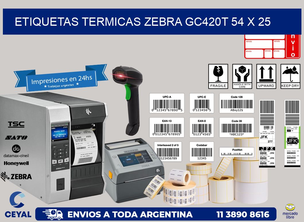 ETIQUETAS TERMICAS ZEBRA GC420T 54 x 25