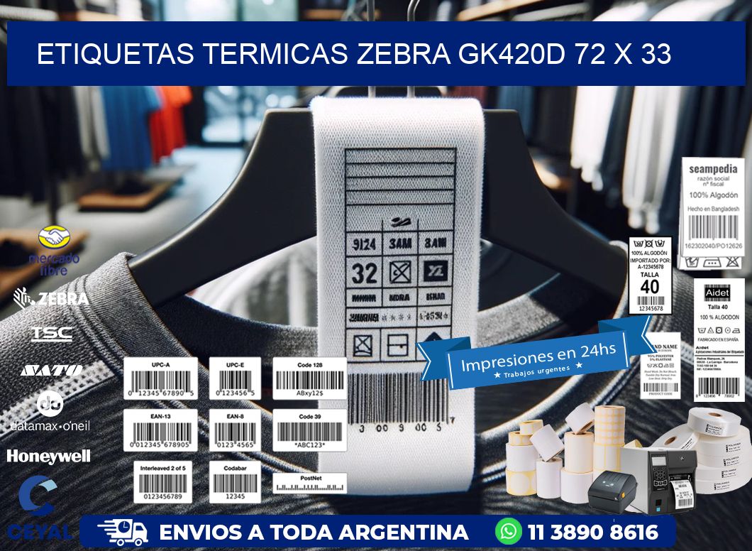 ETIQUETAS TERMICAS ZEBRA GK420D 72 x 33