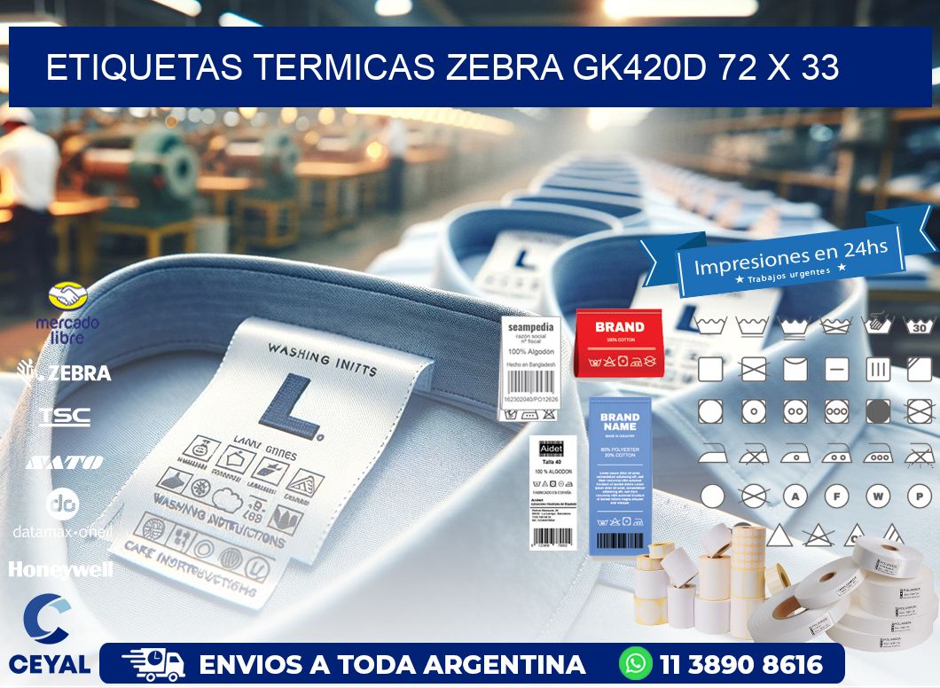 ETIQUETAS TERMICAS ZEBRA GK420D 72 x 33