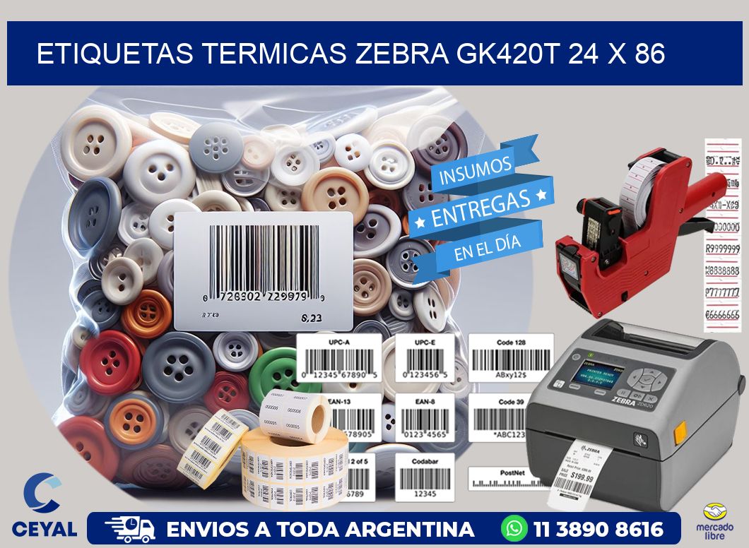 ETIQUETAS TERMICAS ZEBRA GK420T 24 x 86