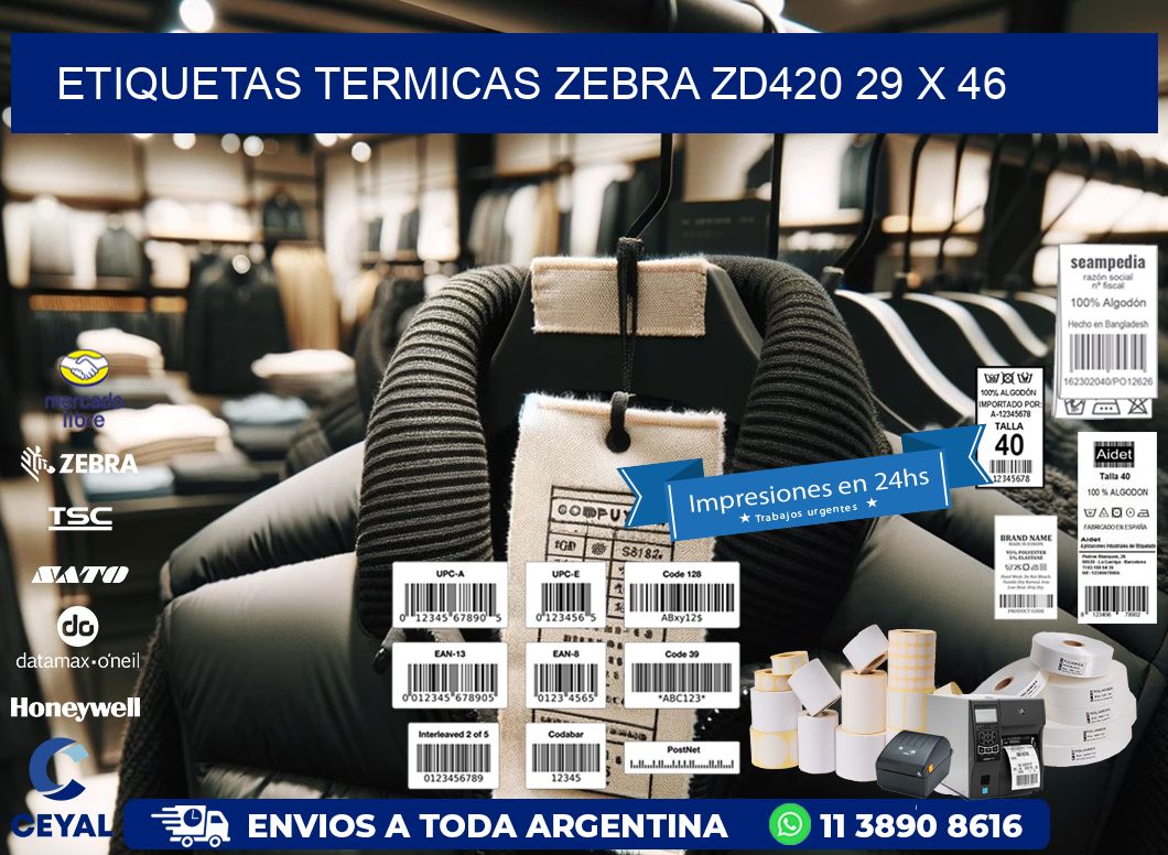 ETIQUETAS TERMICAS ZEBRA ZD420 29 x 46