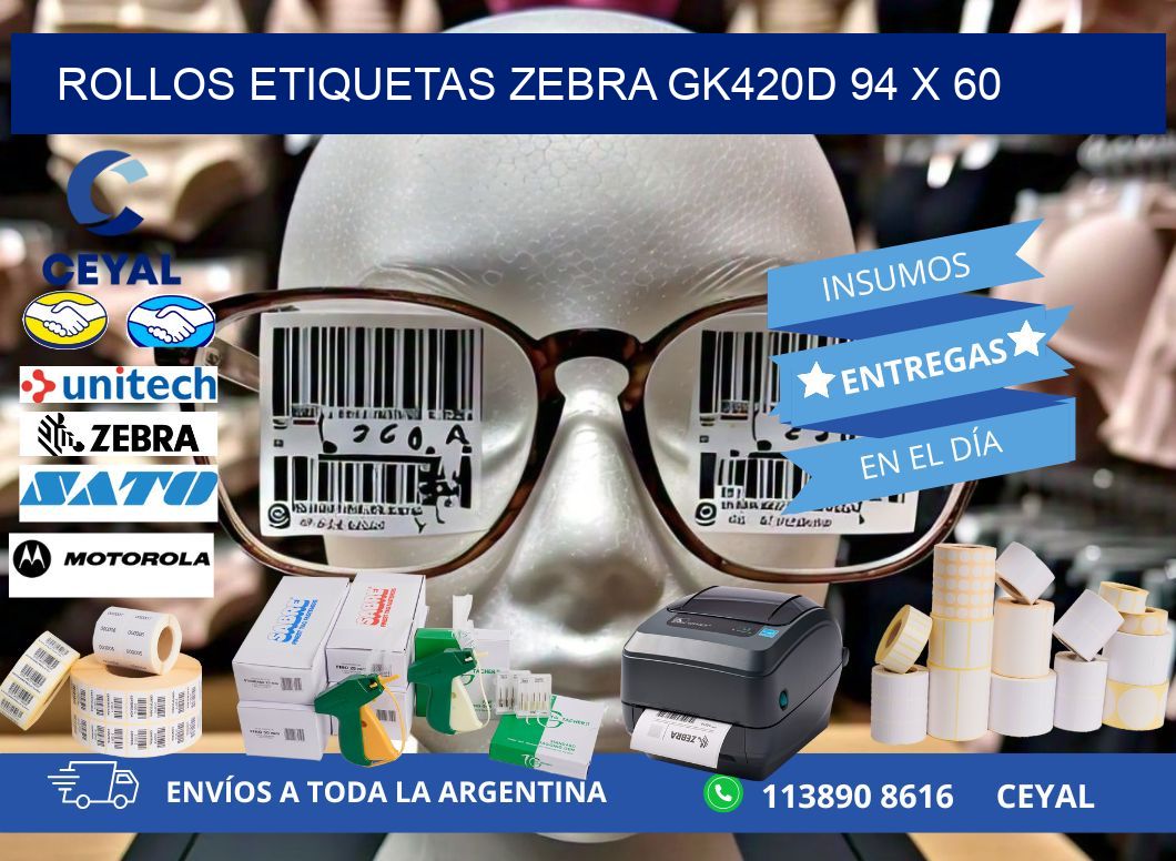 ROLLOS ETIQUETAS Zebra GK420D 94 x 60