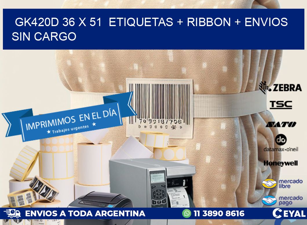 GK420D 36 x 51  etiquetas + ribbon + envios sin cargo