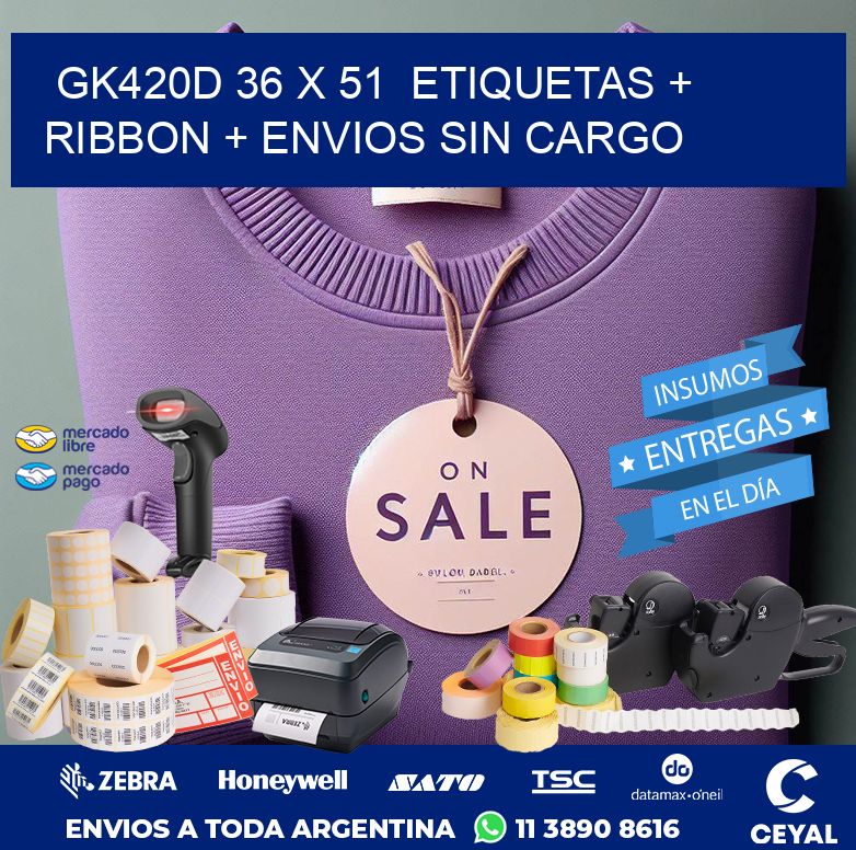 GK420D 36 x 51  etiquetas + ribbon + envios sin cargo