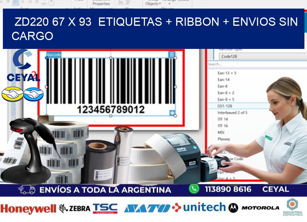 ZD220 67 x 93  etiquetas + ribbon + envios sin cargo