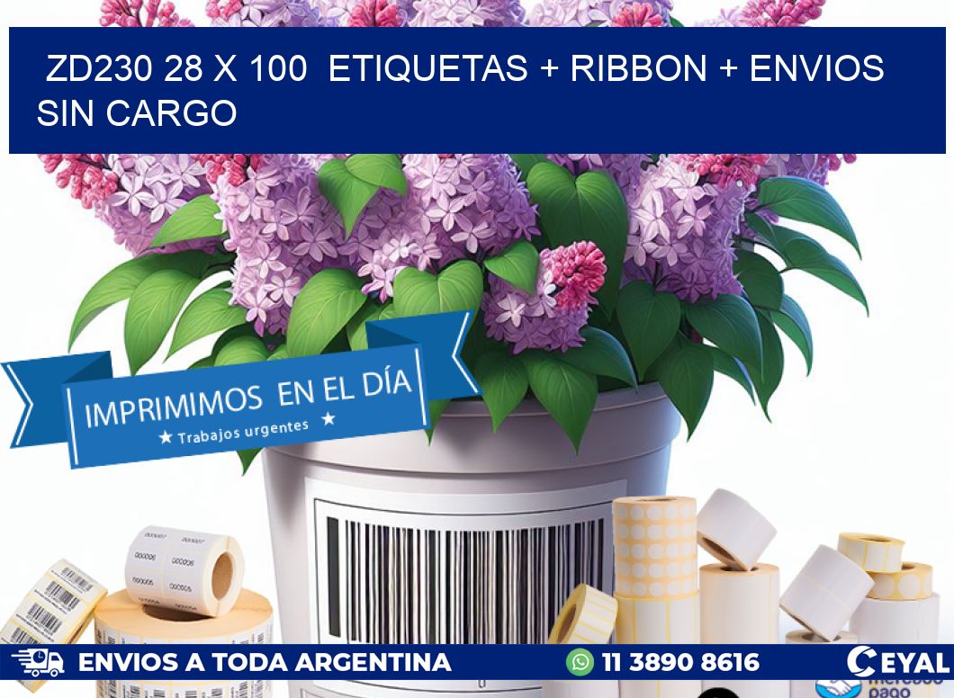 ZD230 28 x 100  etiquetas + ribbon + envios sin cargo