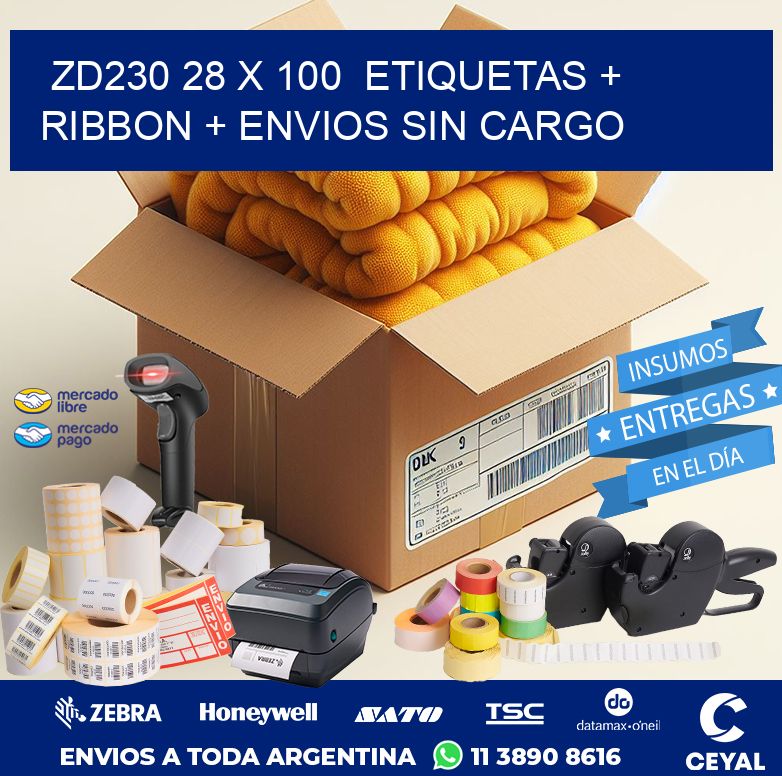 ZD230 28 x 100  etiquetas + ribbon + envios sin cargo